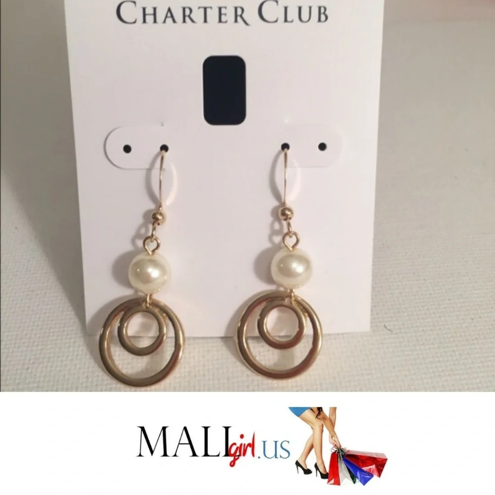 Gold-tone Circles and Pearl Drop Earrings Boho Style
